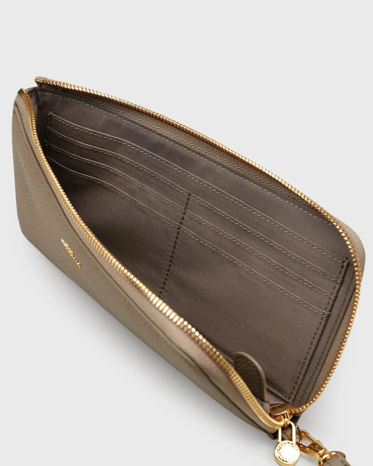Aimee L-zip Wristlet Clutch (Taupe)