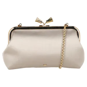 Anya Hindmarch Maud Tassel Clutch Bag in Silver Satin
