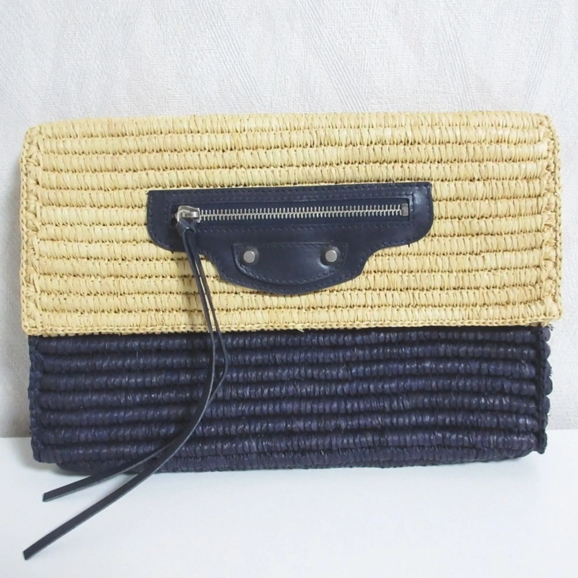 Balenciaga Navy Raffia Clutch Bag (Pre-Owned)