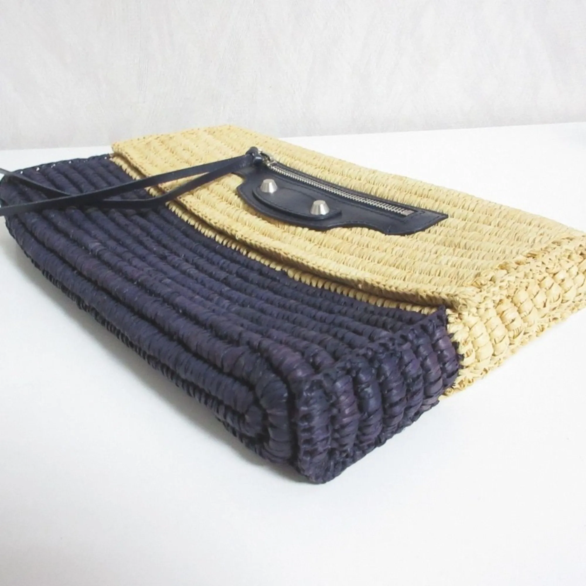 Balenciaga Navy Raffia Clutch Bag (Pre-Owned)