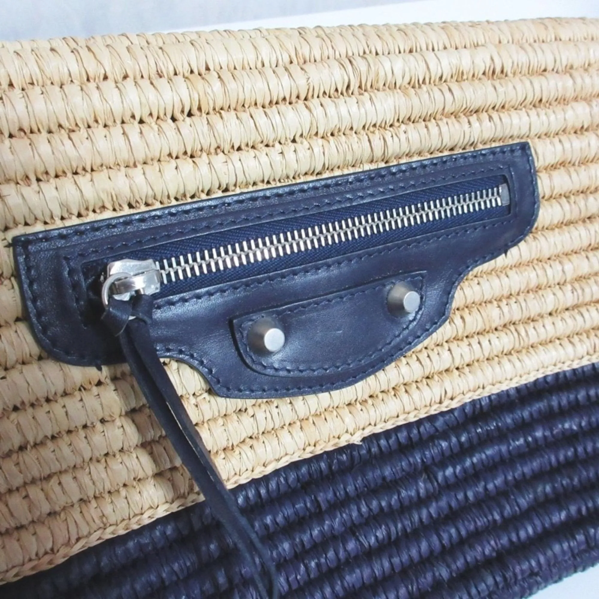 Balenciaga Navy Raffia Clutch Bag (Pre-Owned)