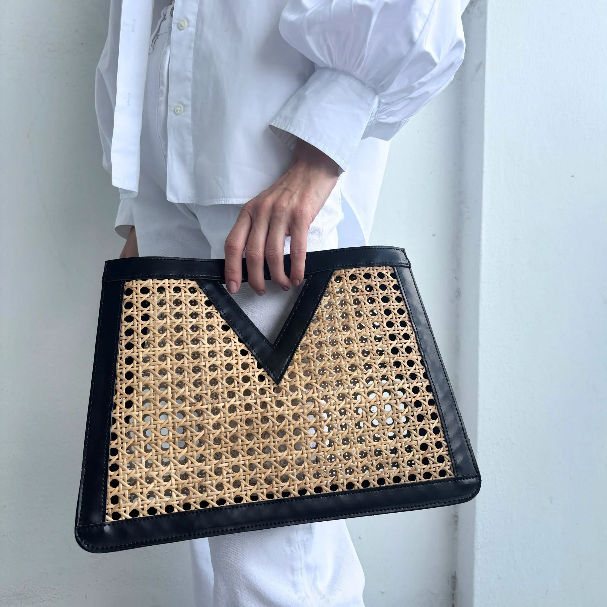 Black Rattan Kane Clutch