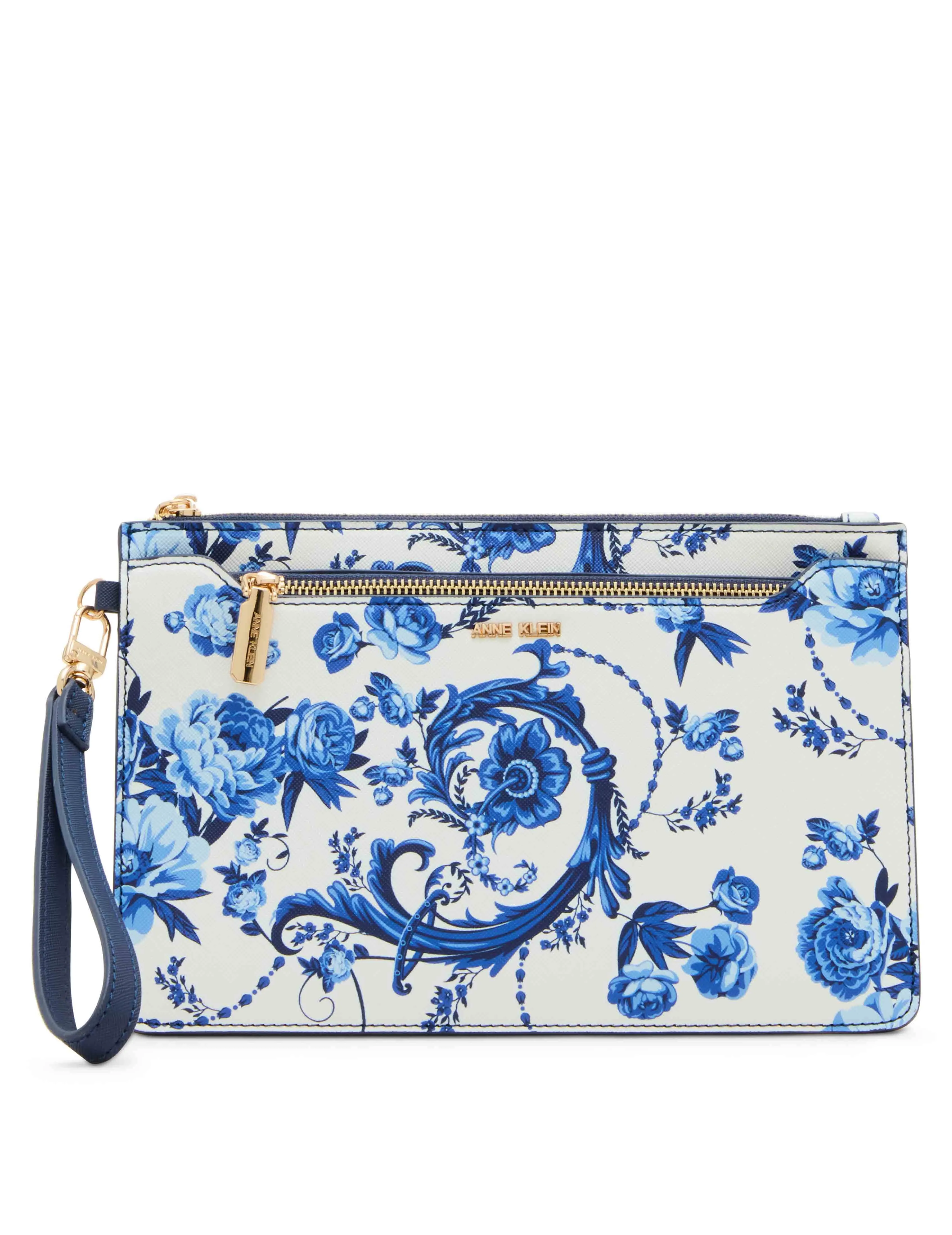 Blue Toile Wristlet with Insert