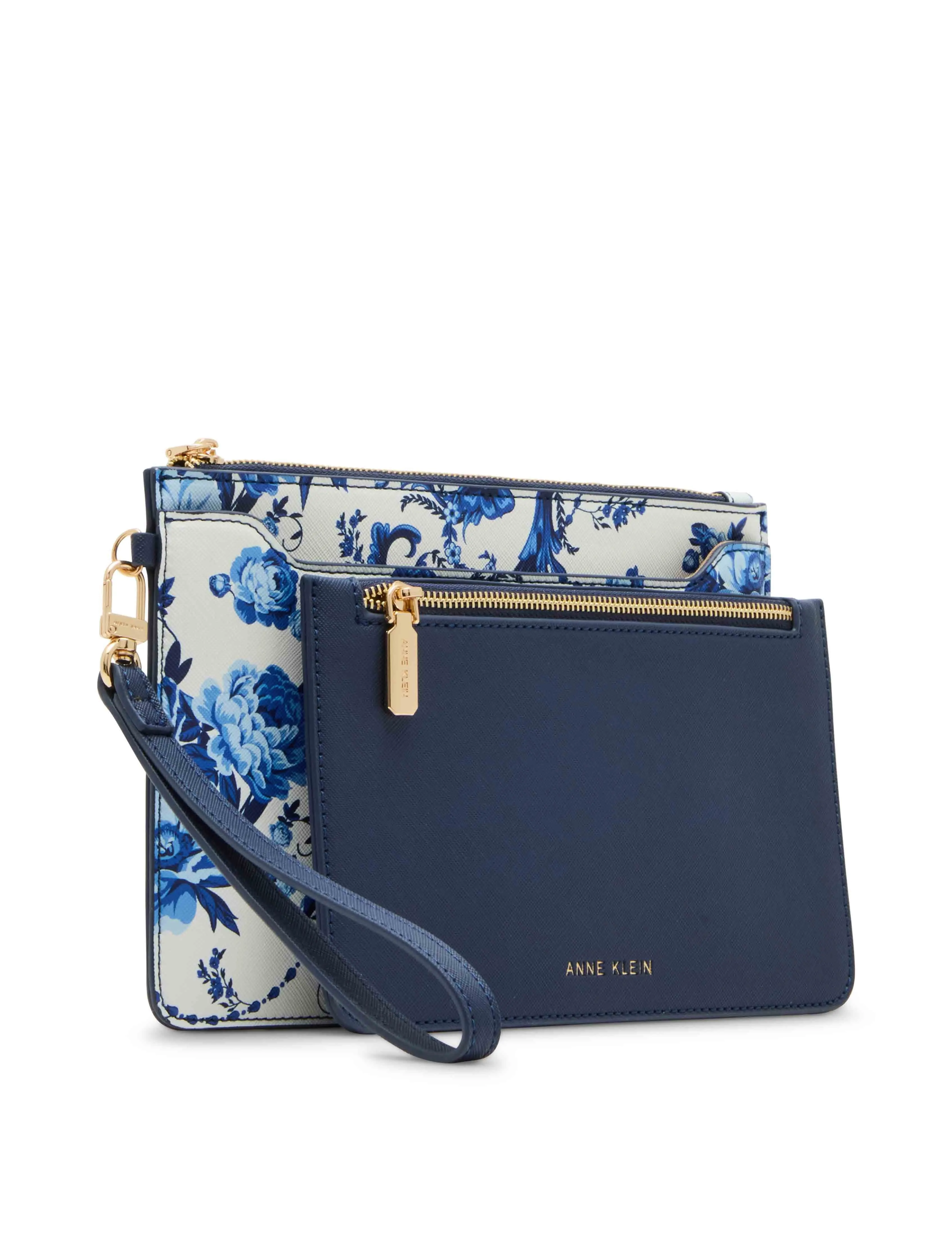 Blue Toile Wristlet with Insert