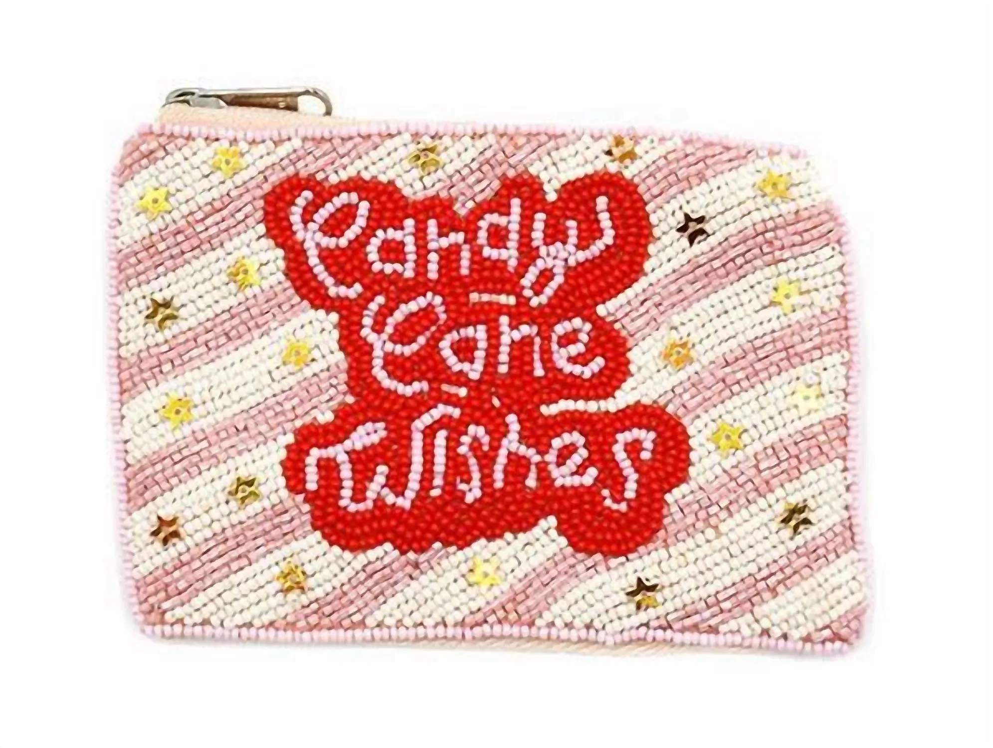 Candy Cane Wishes Coin Bag In Beige/pink