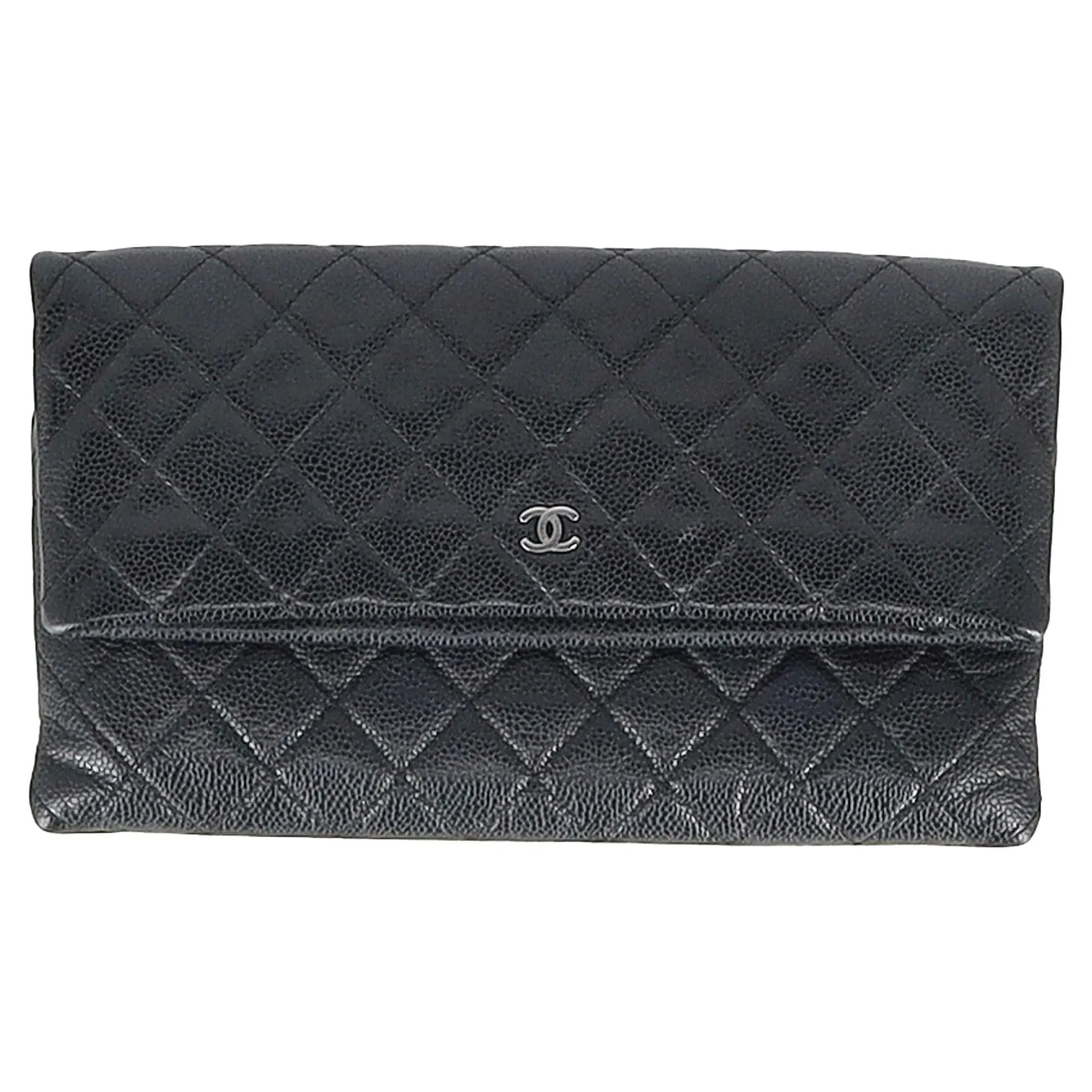 Chanel Beauty CC Quilted Caviar Clutch in Black Leather