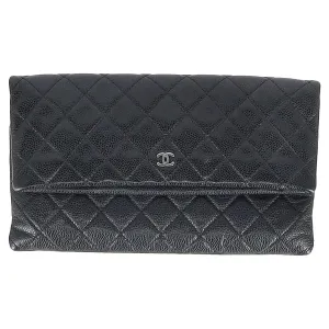 Chanel Beauty CC Quilted Caviar Clutch in Black Leather