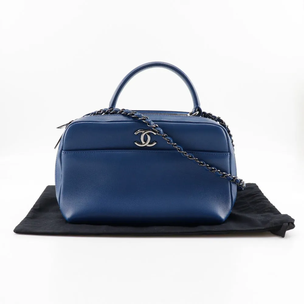 CHANEL Handbag Calfskin Blue 2WAYShoulder Trendy Bowling Bag