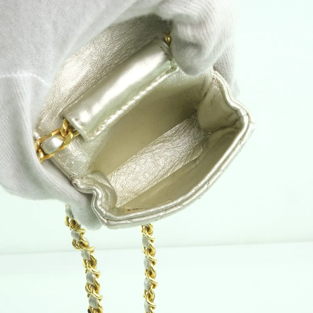 CHANEL Shoulder Bag Calfskin Silver Matrasse Chain Pochette Micro
