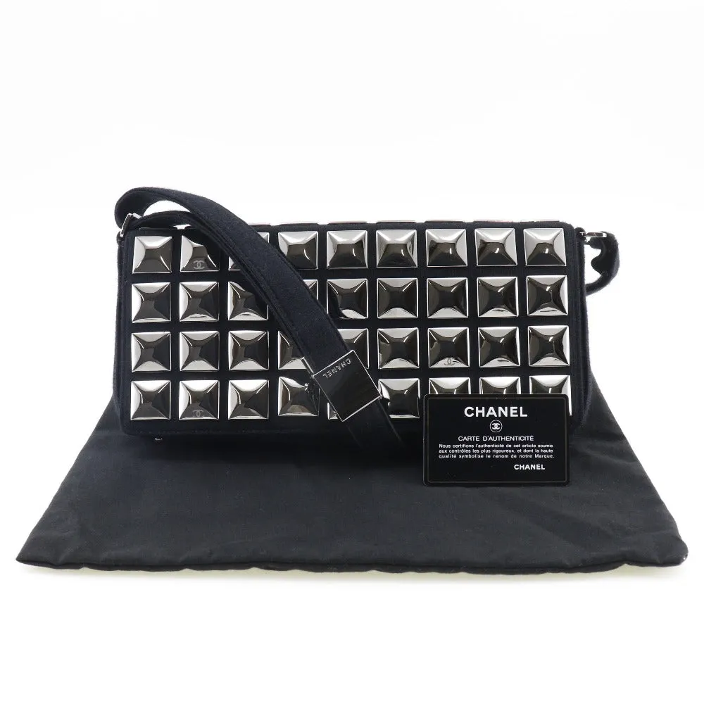 CHANEL Shoulder Bag cotton black Ice cube Chocolate bar