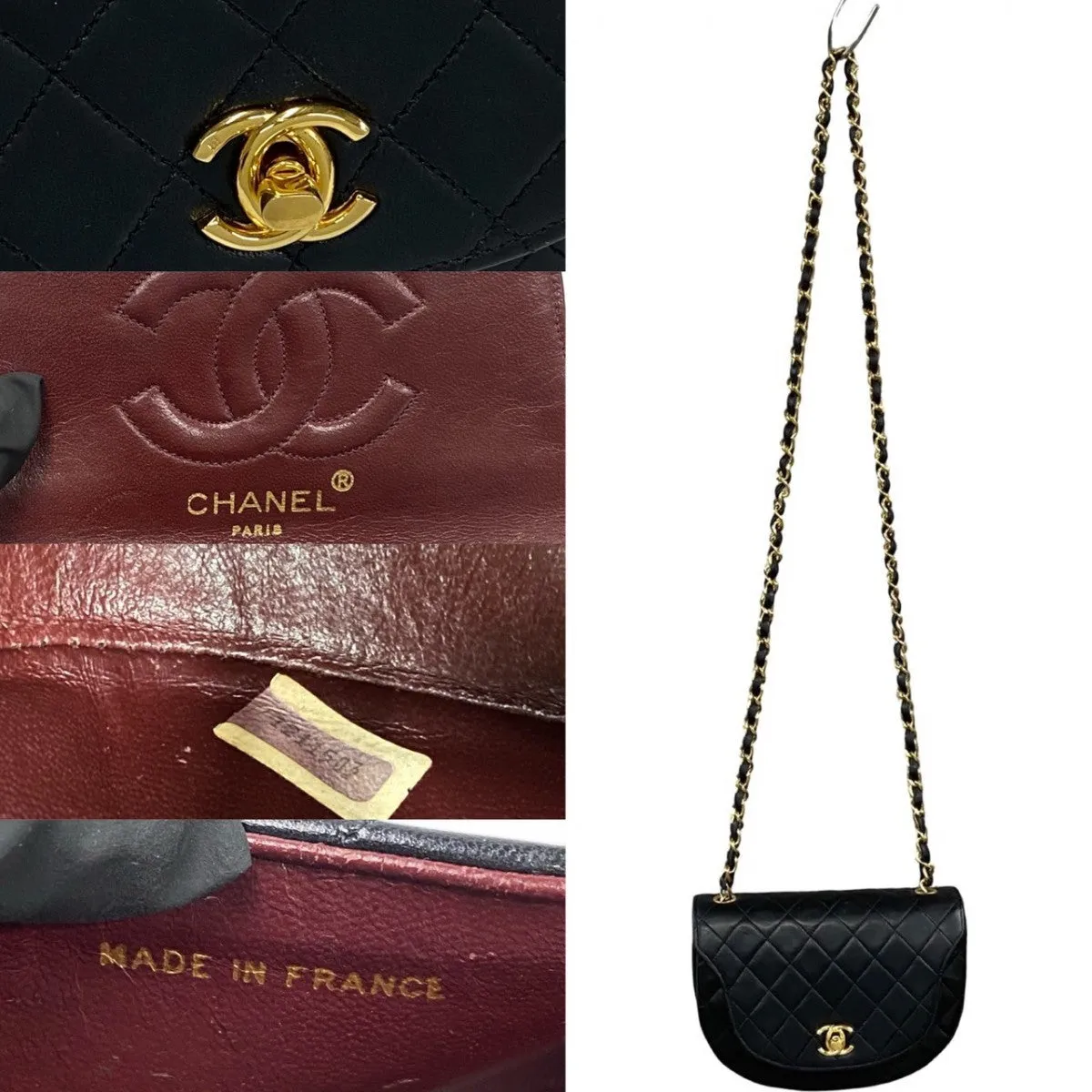 CHANEL Shoulder Bag lambskin black COCO Mark Half Moon Matrasse Women Used