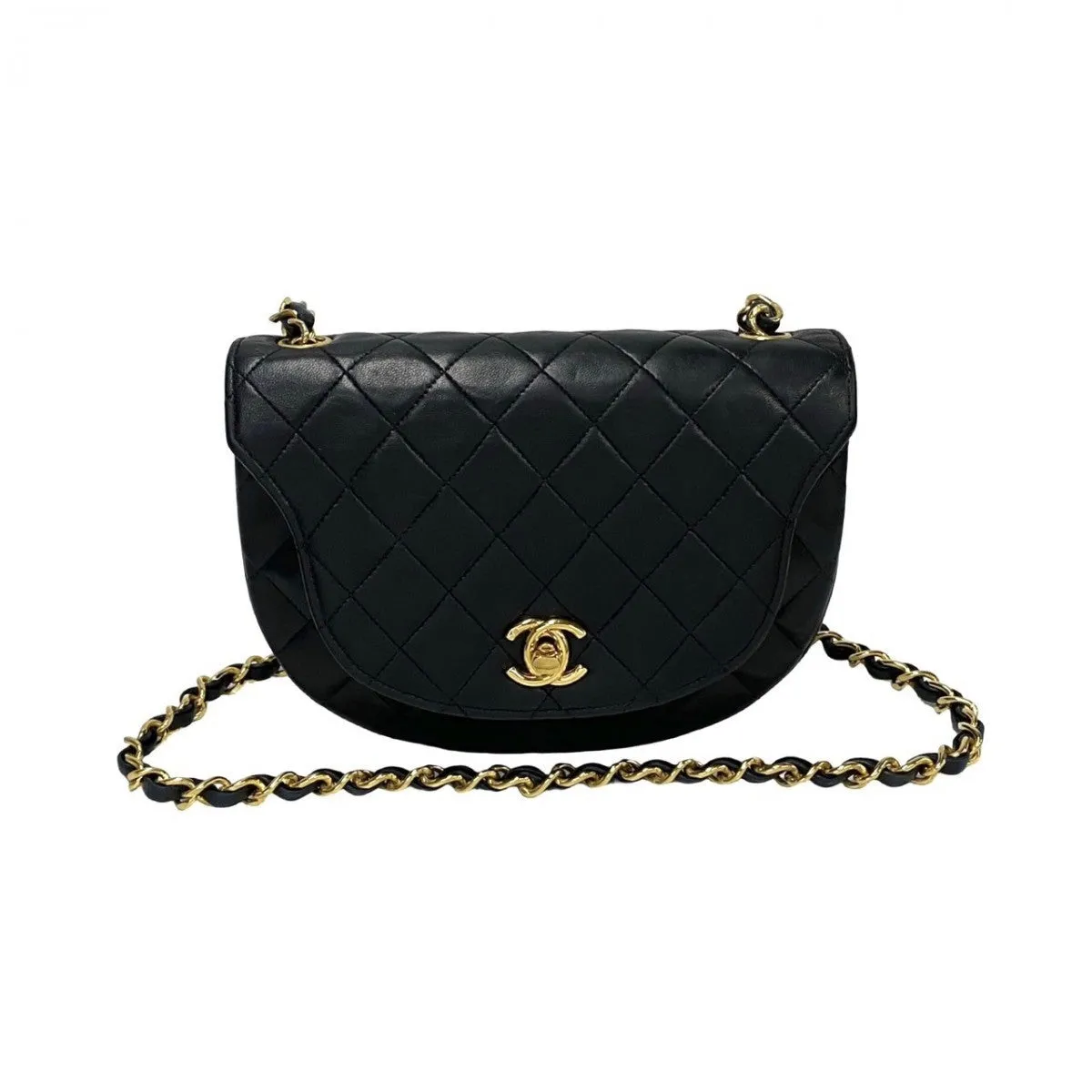 CHANEL Shoulder Bag lambskin black COCO Mark Half Moon Matrasse Women Used