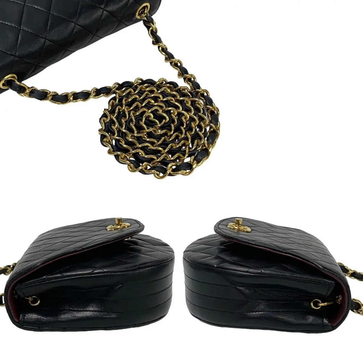 CHANEL Shoulder Bag lambskin black COCO Mark Half Moon Matrasse Women Used