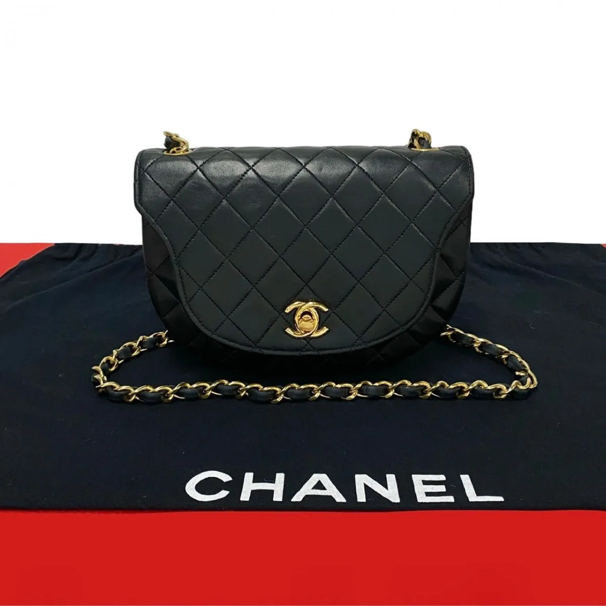 CHANEL Shoulder Bag lambskin black COCO Mark Half Moon Matrasse Women Used