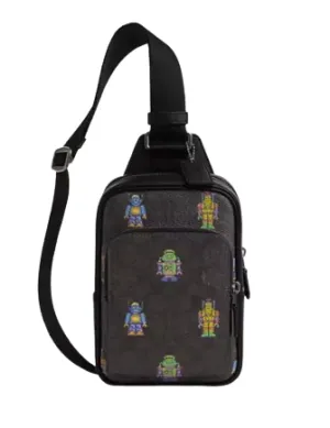 Coach Cosmic Coach Racer Sling Pack In Signature Canvas With Robot Print