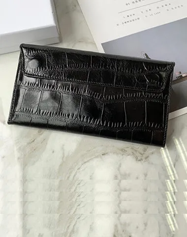 Cute Women Yellow Vegan Leather Long Wallet Crocodile Pattern Card Holder Clutch Wallet For Women