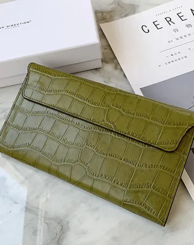 Cute Women Yellow Vegan Leather Long Wallet Crocodile Pattern Card Holder Clutch Wallet For Women