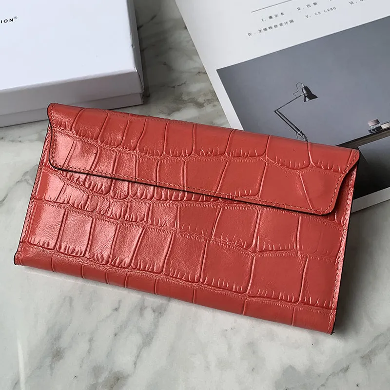 Cute Women Yellow Vegan Leather Long Wallet Crocodile Pattern Card Holder Clutch Wallet For Women