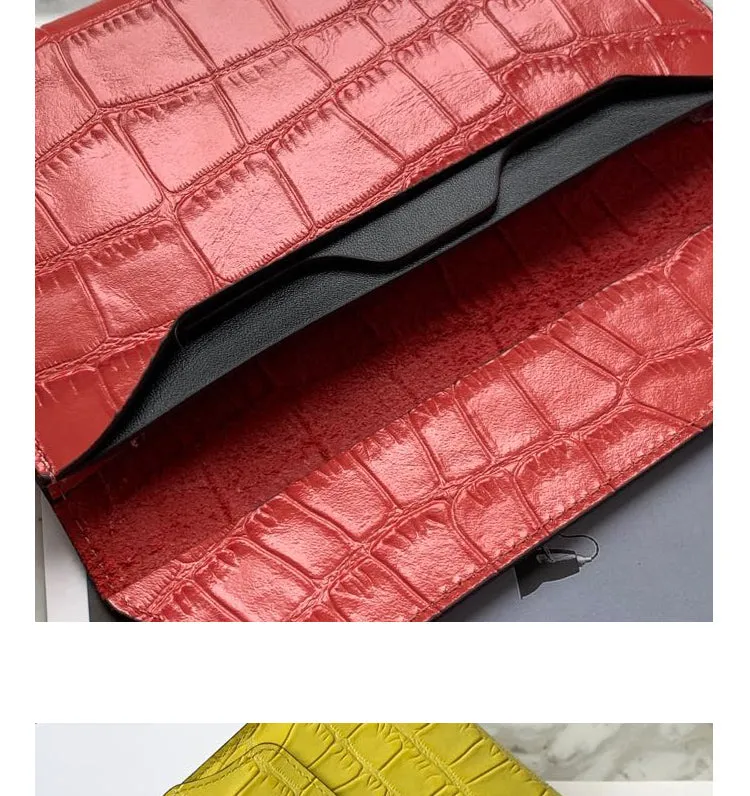 Cute Women Yellow Vegan Leather Long Wallet Crocodile Pattern Card Holder Clutch Wallet For Women