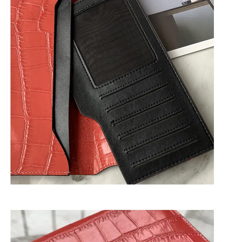 Cute Women Yellow Vegan Leather Long Wallet Crocodile Pattern Card Holder Clutch Wallet For Women