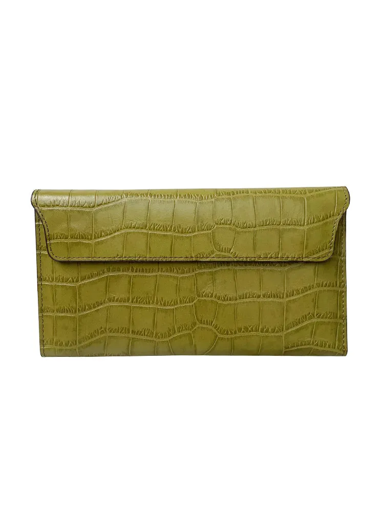 Cute Women Yellow Vegan Leather Long Wallet Crocodile Pattern Card Holder Clutch Wallet For Women