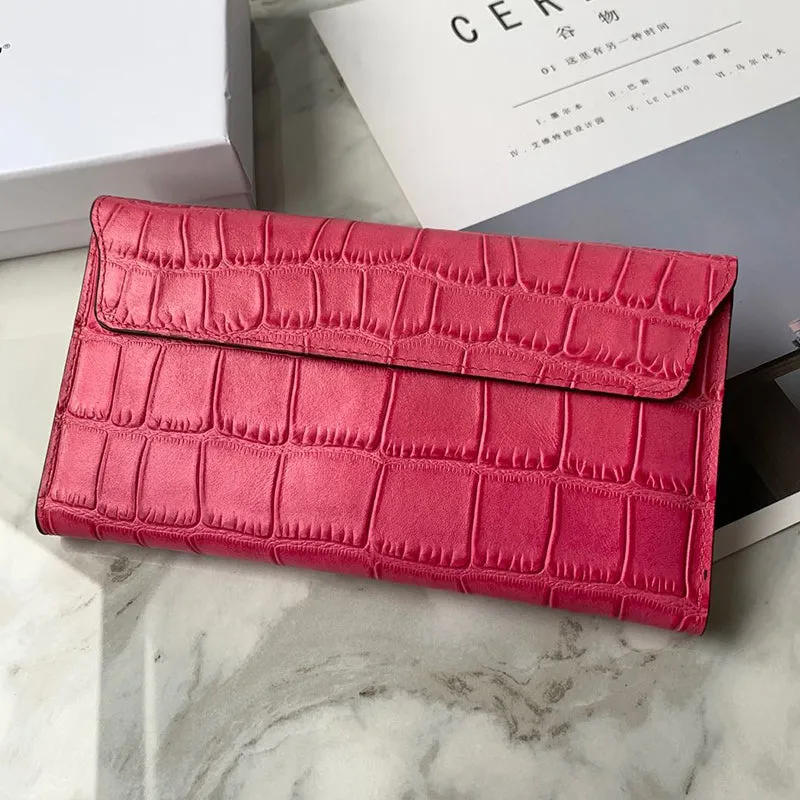 Cute Women Yellow Vegan Leather Long Wallet Crocodile Pattern Card Holder Clutch Wallet For Women