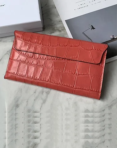 Cute Women Yellow Vegan Leather Long Wallet Crocodile Pattern Card Holder Clutch Wallet For Women