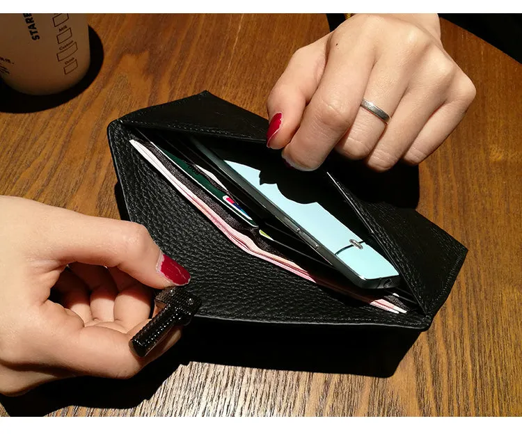 Cute Womens Green Leather Envelope Wallet Slim Clutch Purse Checkbook Long Wallet for Women