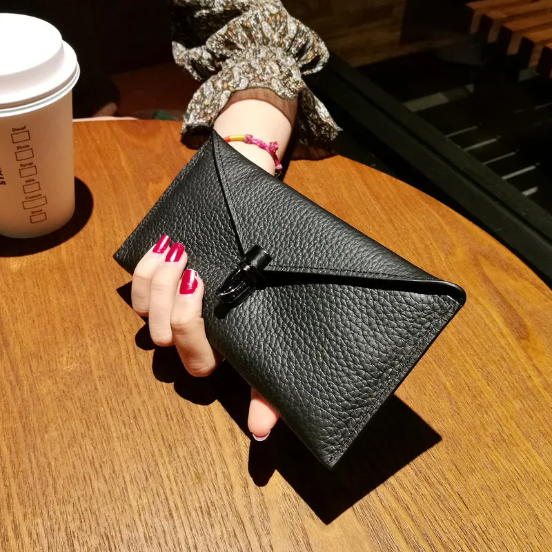 Cute Womens Green Leather Envelope Wallet Slim Clutch Purse Checkbook Long Wallet for Women