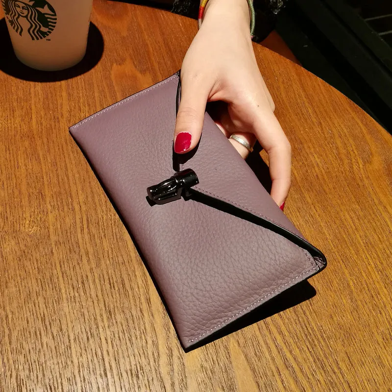 Cute Womens Green Leather Envelope Wallet Slim Clutch Purse Checkbook Long Wallet for Women
