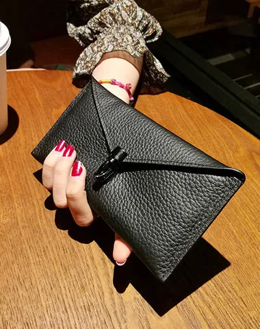 Cute Womens Green Leather Envelope Wallet Slim Clutch Purse Checkbook Long Wallet for Women