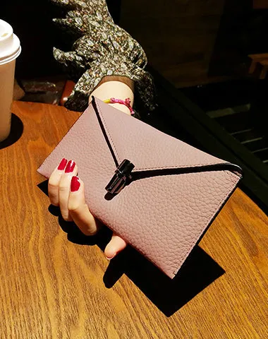 Cute Womens Green Leather Envelope Wallet Slim Clutch Purse Checkbook Long Wallet for Women