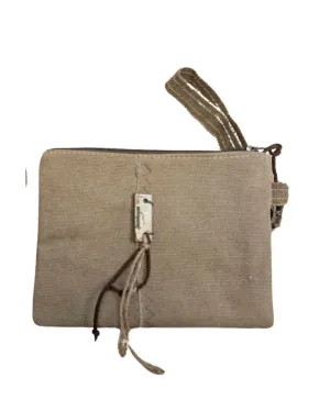 Fabric Clutch In Green/brown