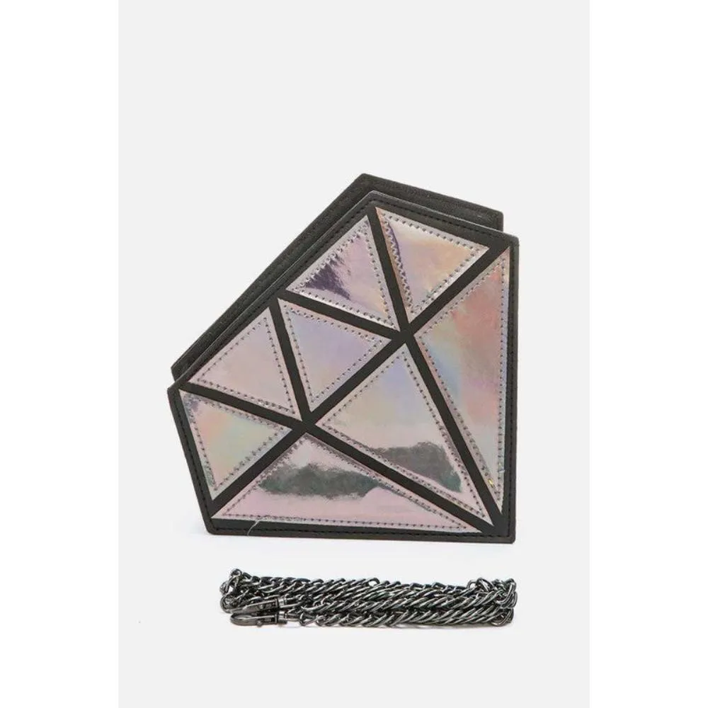 FASHNZFAB 2 Tone Holographic Iconic Diamond Clutch Bag