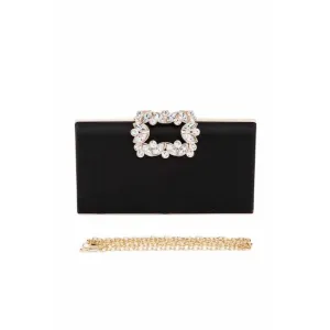 FASHNZFAB Crystal Buckle Metallic Box Clutch