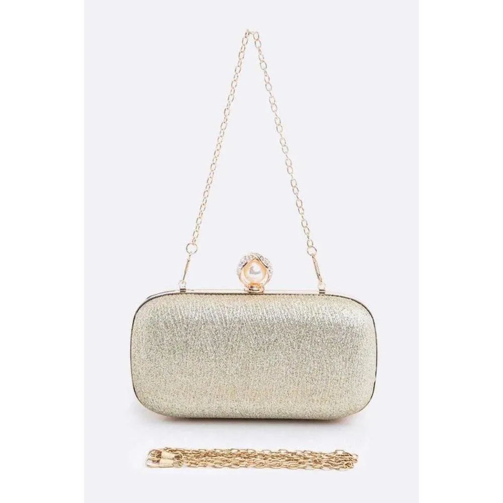 FASHNZFAB Crystal Flower Statement Satin Heart Shape Clutch