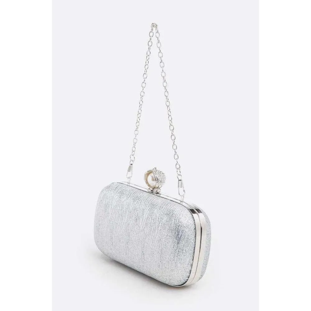 FASHNZFAB Crystal Flower Statement Satin Heart Shape Clutch