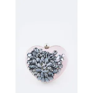 FASHNZFAB Crystal Flower Statement Satin Heart Shape Clutch