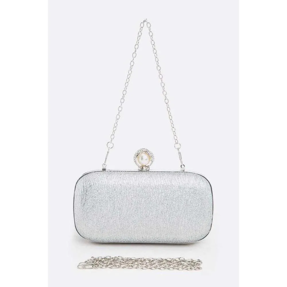 FASHNZFAB Crystal Flower Statement Satin Heart Shape Clutch