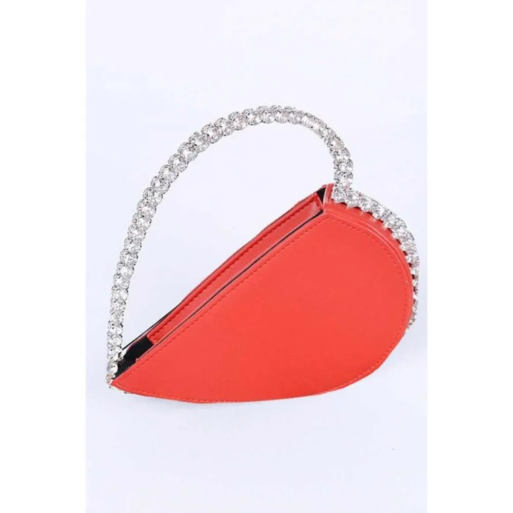 FASHNZFAB Crystal Handle Heart Clutch