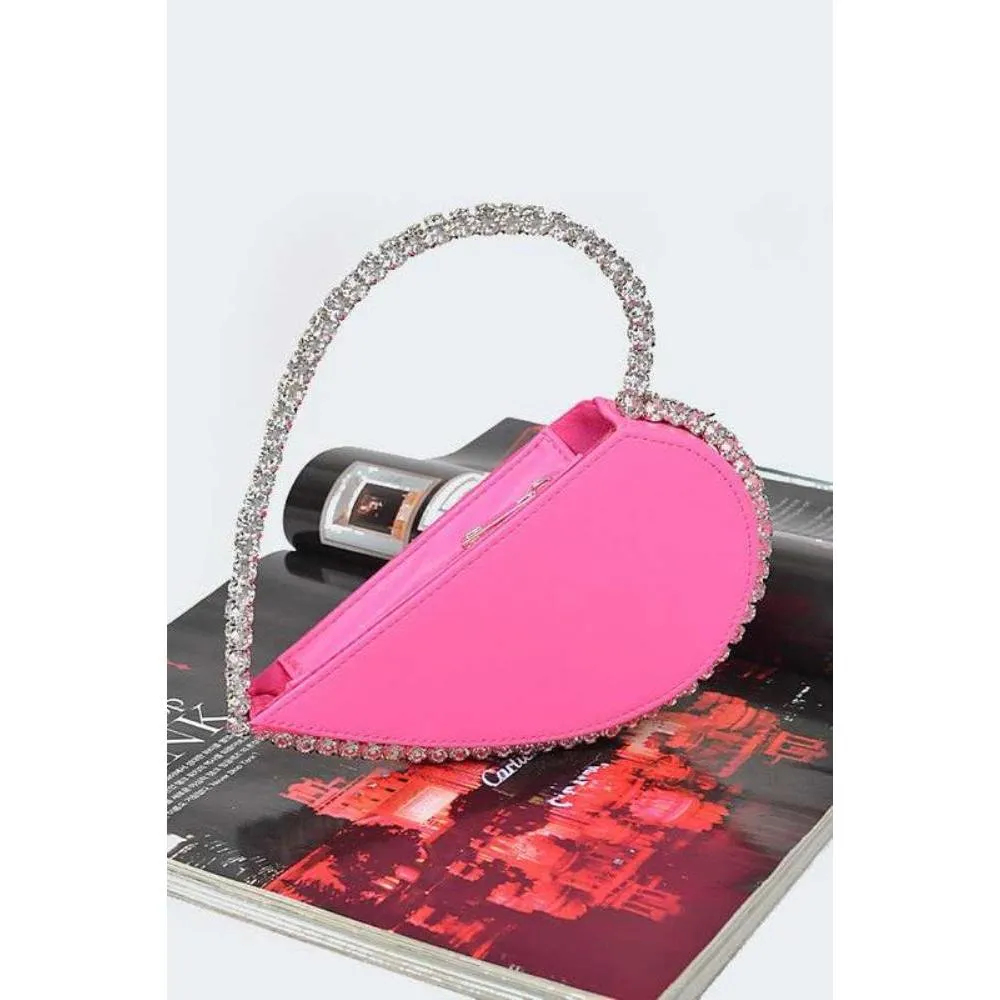 FASHNZFAB Crystal Handle Heart Clutch