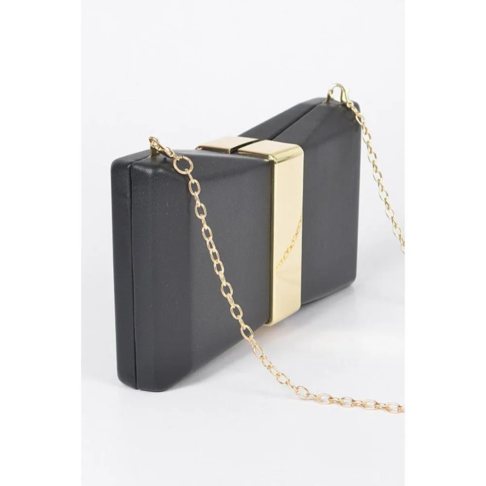 FASHNZFAB Gold Trim Iconic Bow Inspired Box Clutch