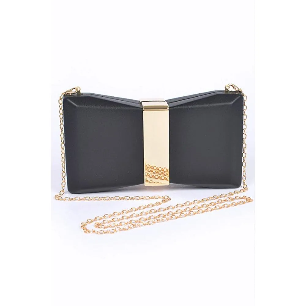 FASHNZFAB Gold Trim Iconic Bow Inspired Box Clutch