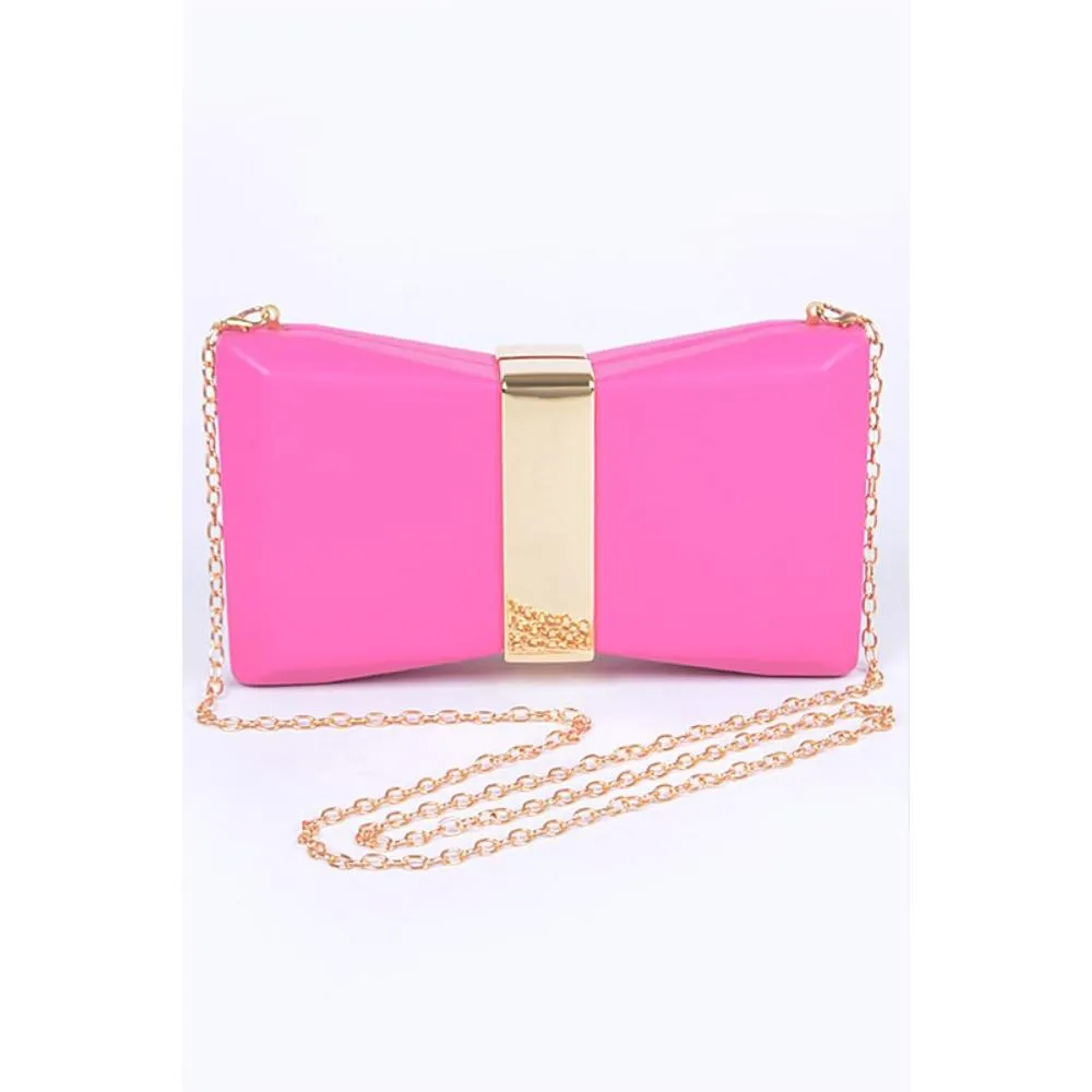 FASHNZFAB Gold Trim Iconic Bow Inspired Box Clutch