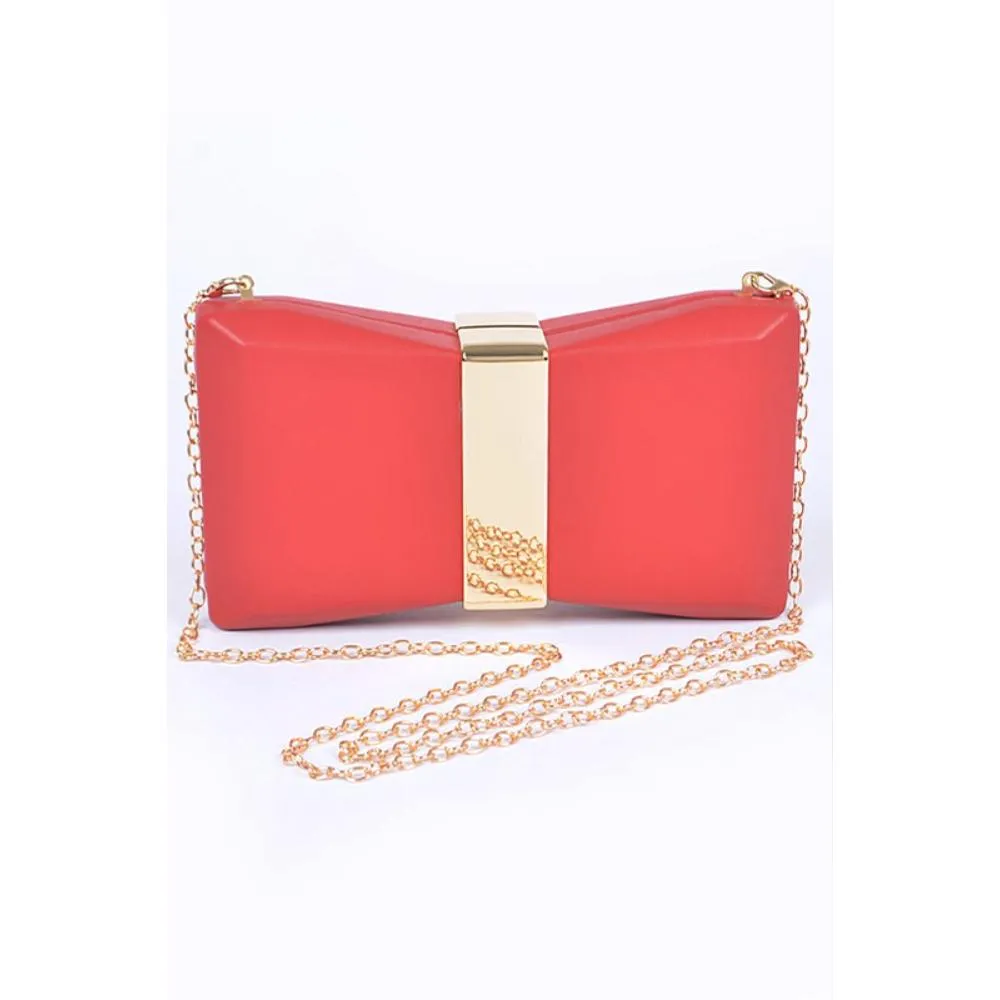 FASHNZFAB Gold Trim Iconic Bow Inspired Box Clutch