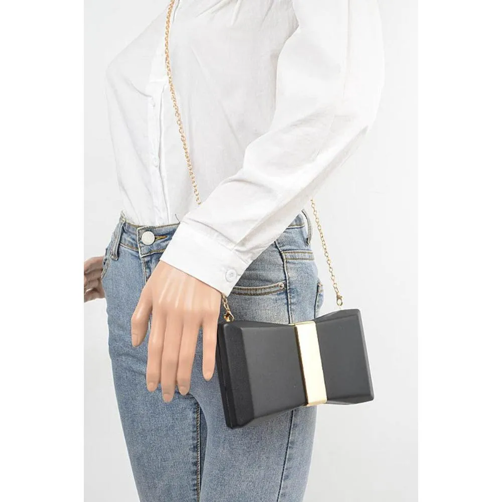 FASHNZFAB Gold Trim Iconic Bow Inspired Box Clutch