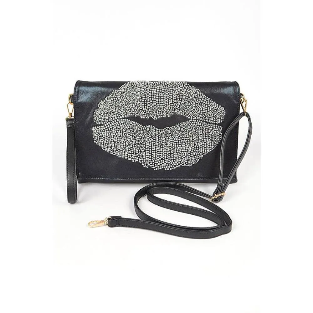 FASHNZFAB Oversize Rhinestone Lips Convertible Clutch