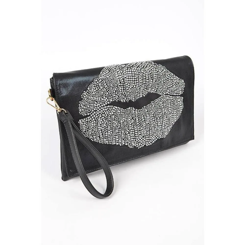 FASHNZFAB Oversize Rhinestone Lips Convertible Clutch