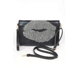 FASHNZFAB Oversize Rhinestone Lips Convertible Clutch
