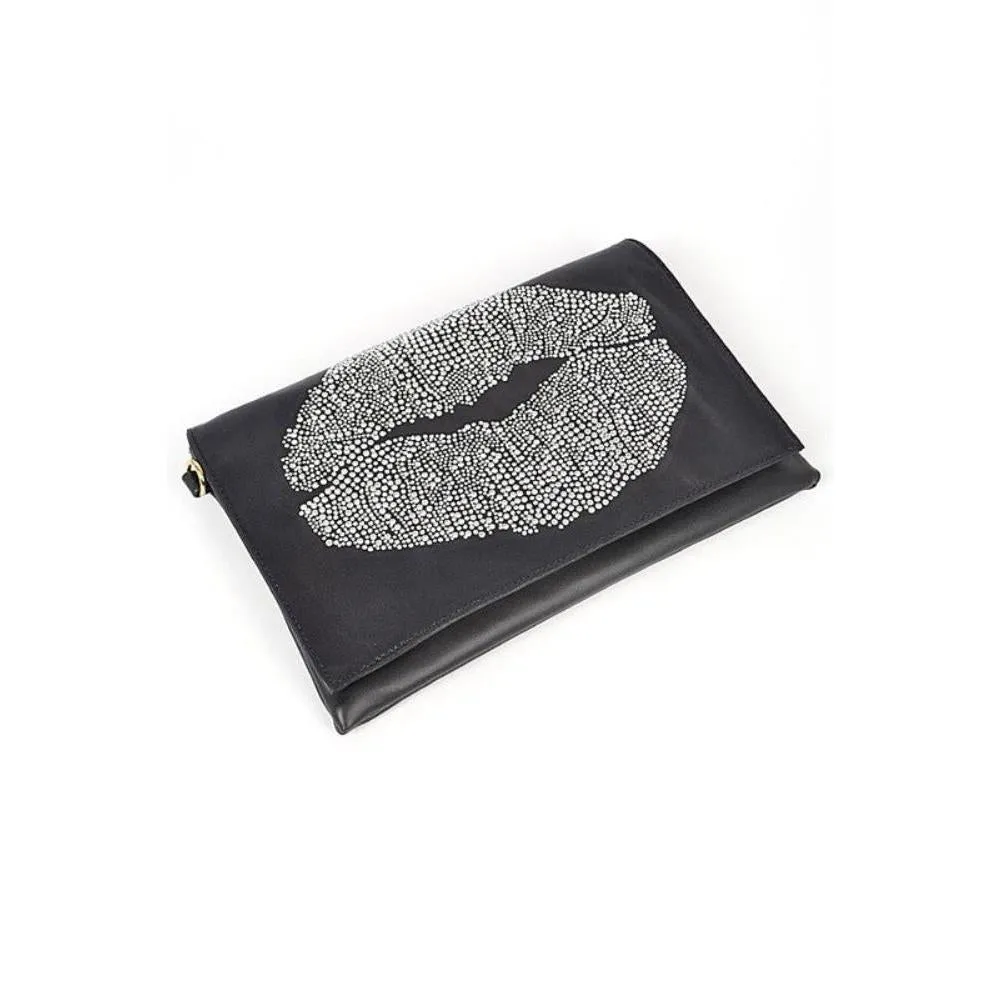 FASHNZFAB Oversize Rhinestone Lips Convertible Clutch
